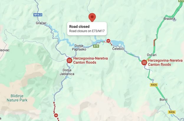 Google Maps označio poplave u BiH, istaknuli i ulice koje su zatvorene za saobraćaj