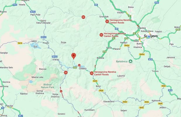 Google Maps označio poplave u BiH, istaknuli i ulice koje su zatvorene za saobraćaj