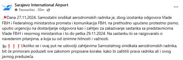Zbog izostanka odgovora Vlade FBiH i Federalnog ministarstva prometa i komunikacija FBiH, na prethodno upućeno protestno pismo