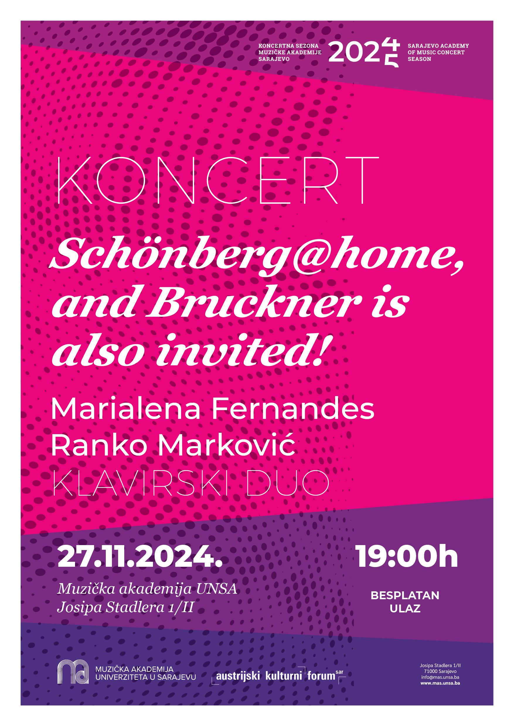 Klavirski duo Marialena Fernandes i Ranko Marković na Muzičkoj akademiji UNSA