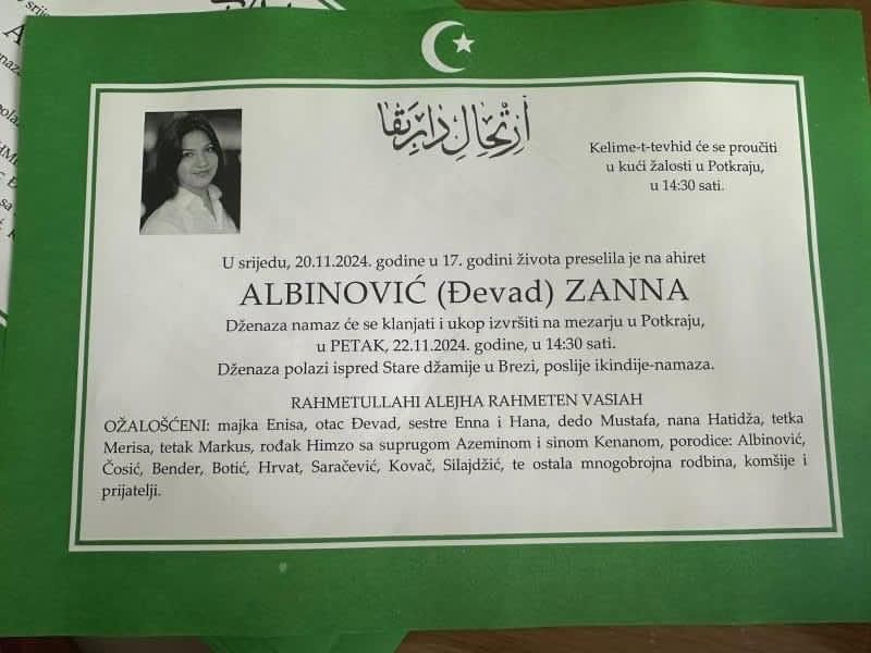 Tuga do neba: Preminula 17-godi&scaron;nja Zanna Albinović, reprezentativka BiH u kickboksu