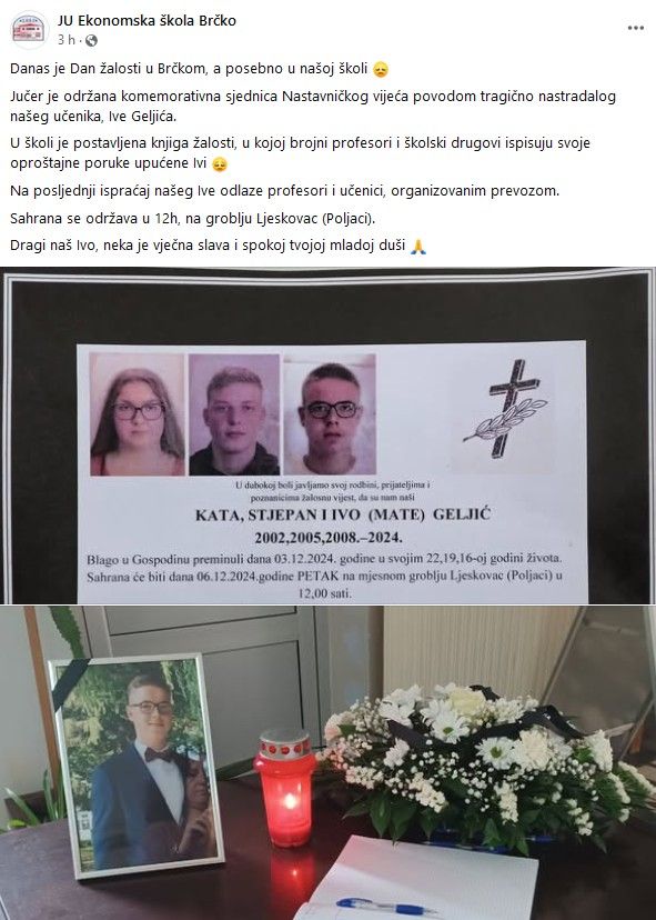 Fotografija iz škole stradalog Ive Geljića tjera suze na oči: Dragi naš, spokoj tvojoj duši