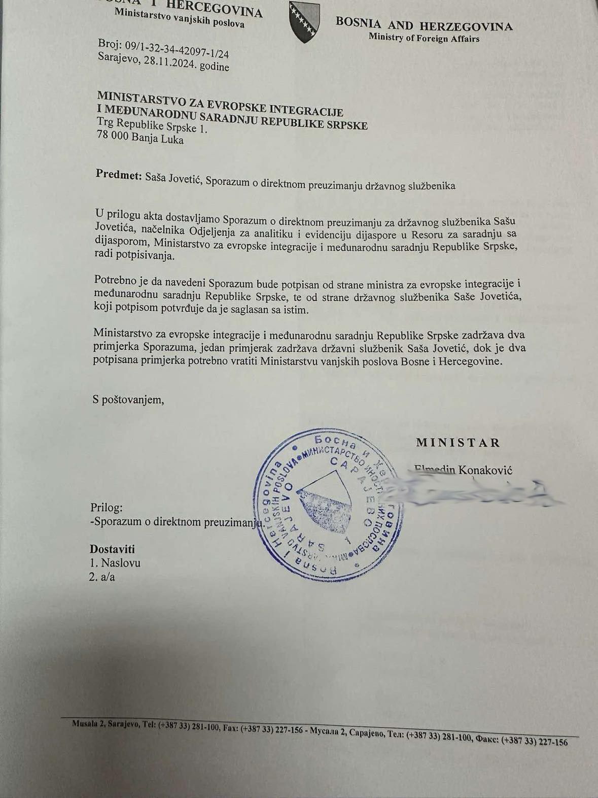 Konaković bez konkursa uhljebljuje 'eksperte' iz drugih institucija: Posljednjeg preuzeo iz Vlade RS