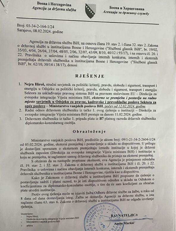 Konaković bez konkursa uhljebljuje 'eksperte' iz drugih institucija: Posljednjeg preuzeo iz Vlade RS
