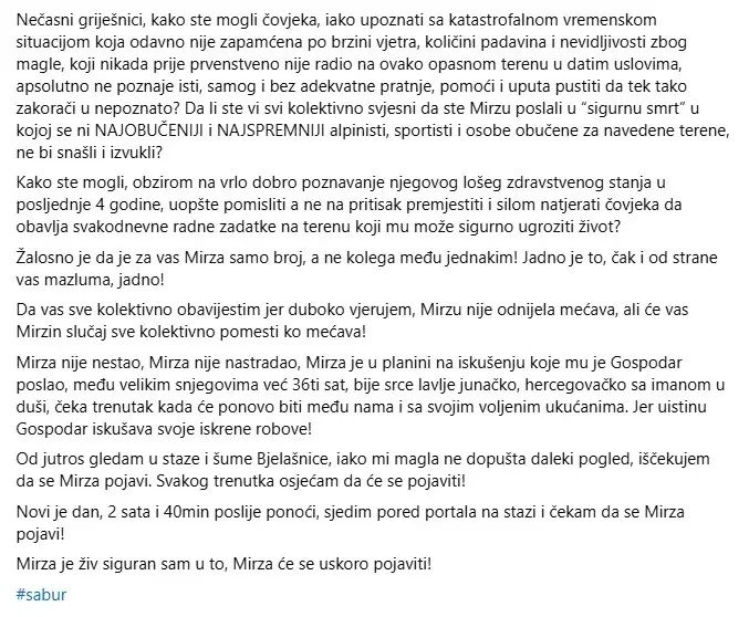 U medijima se jedino oglasio jedan od uposlneika FHMZ-a koji je kazao da je uposlenik "prošao sve potrebne obuke", kao i da mu je ovo bio drugi izlazak na Bjelašnicu.