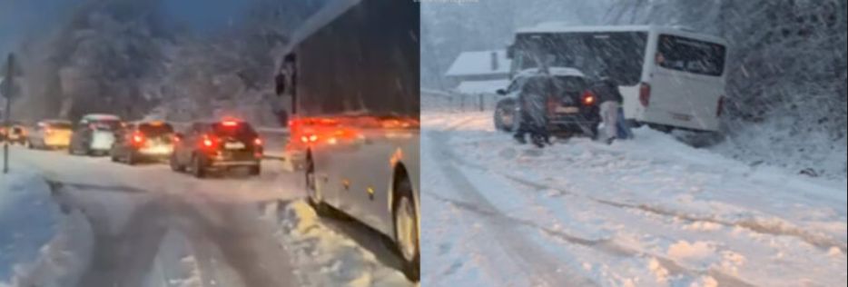 Obustavljen je saobraćaj na magistralnom putu Ormanica-Gradačac, zbog intenzivnih sniježnih padavina.