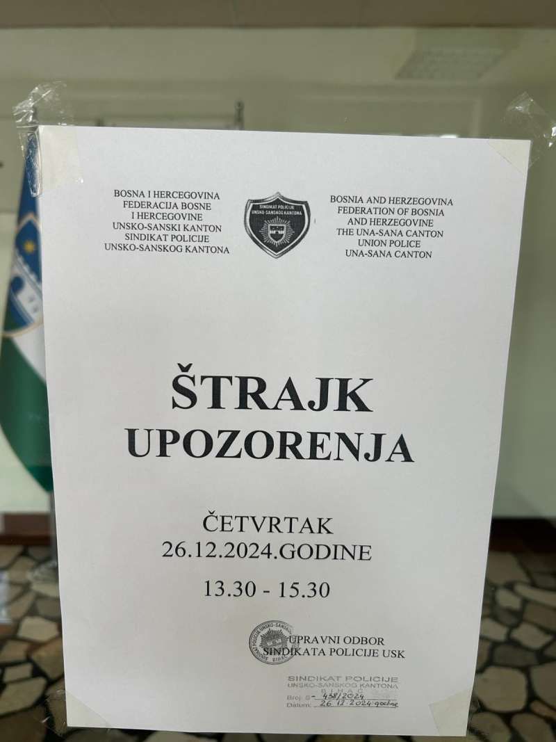 Sindikat Policije USK u dvosatnom štrajku zbog kršenja kolektivnog ugovora