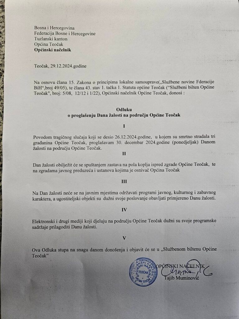 U Teočaku danas Dan žalosti i dženaza tragično stradaloj porodici Čeliković