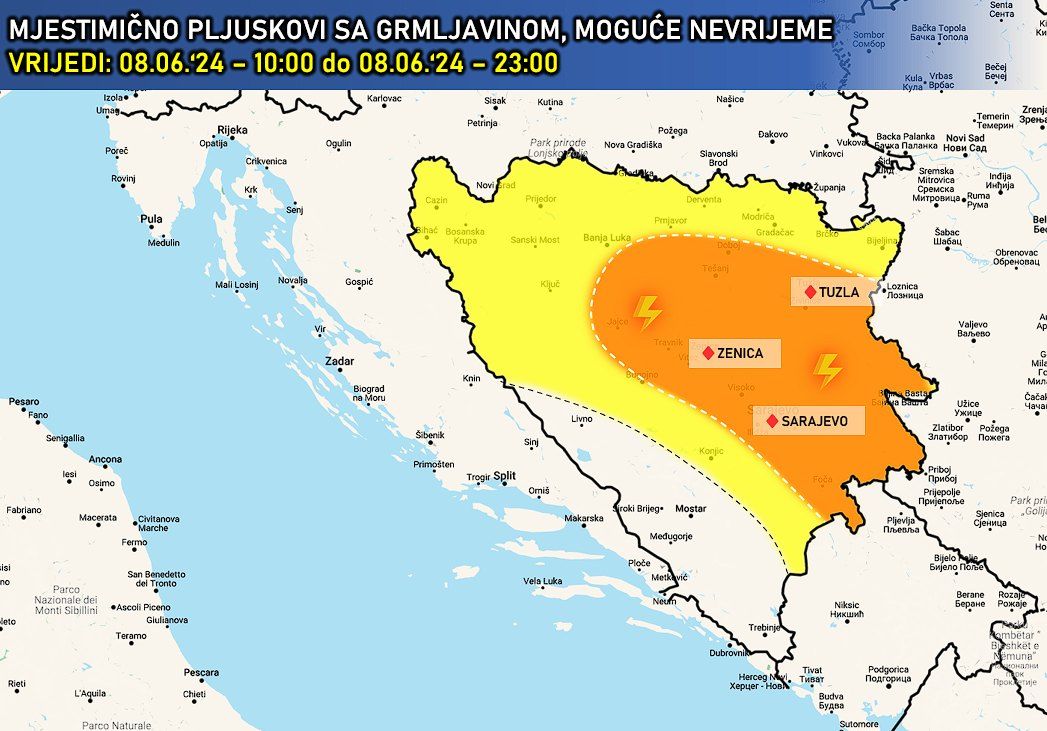 Nagla promjena vremena: Kiša, pljuskovi i nevrijeme očekuju se širom Bosne