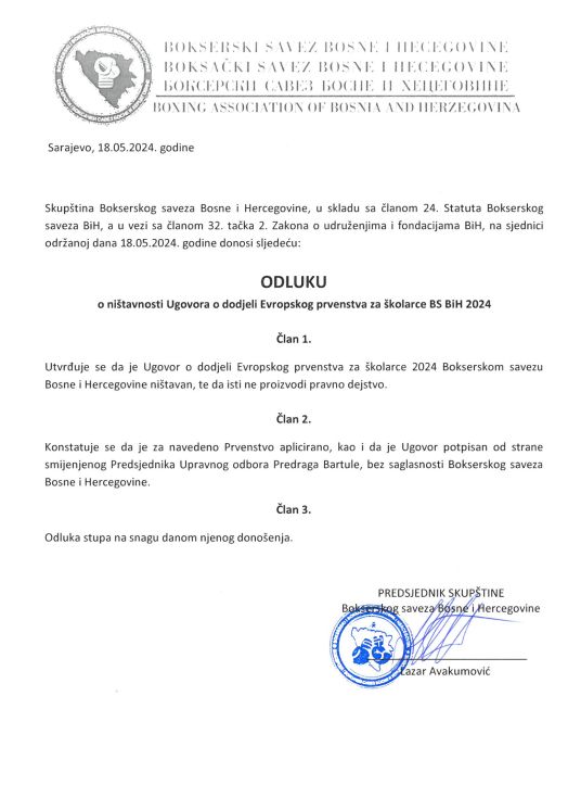 Predragu Bartuli zabranjuje se svako djelovanje u ime Bokserskog saveza BiH