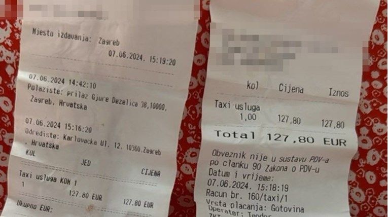 Jučer je naručio dva taksija za sedam članova svoje porodice pa je od Kačićeve ulice u Zagrebu do Karlovačke ulice u Sesvetama, dakle za udaljenost od 13 kilometara, platio 127 E
