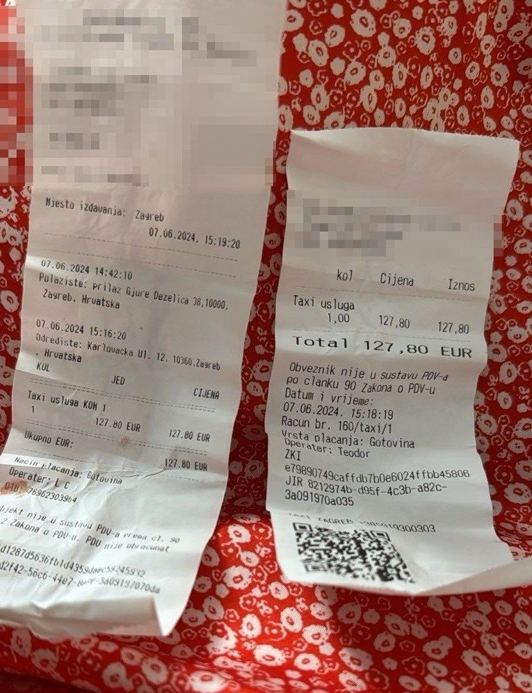 Jučer je naručio dva taksija za sedam članova svoje porodice pa je od Kačićeve ulice u Zagrebu do Karlovačke ulice u Sesvetama, dakle za udaljenost od 13 kilometara, platio 127 E