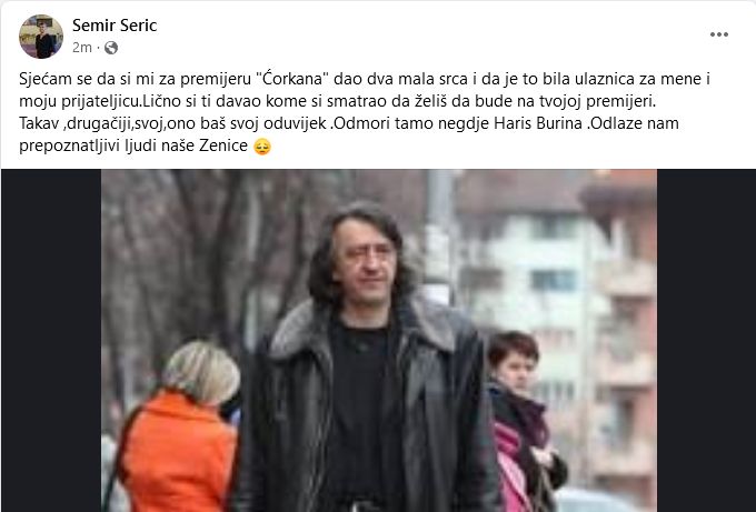 Bh. javnost potresla je informacija da je preminuo velikan bh. glumišta Haris Burina. 