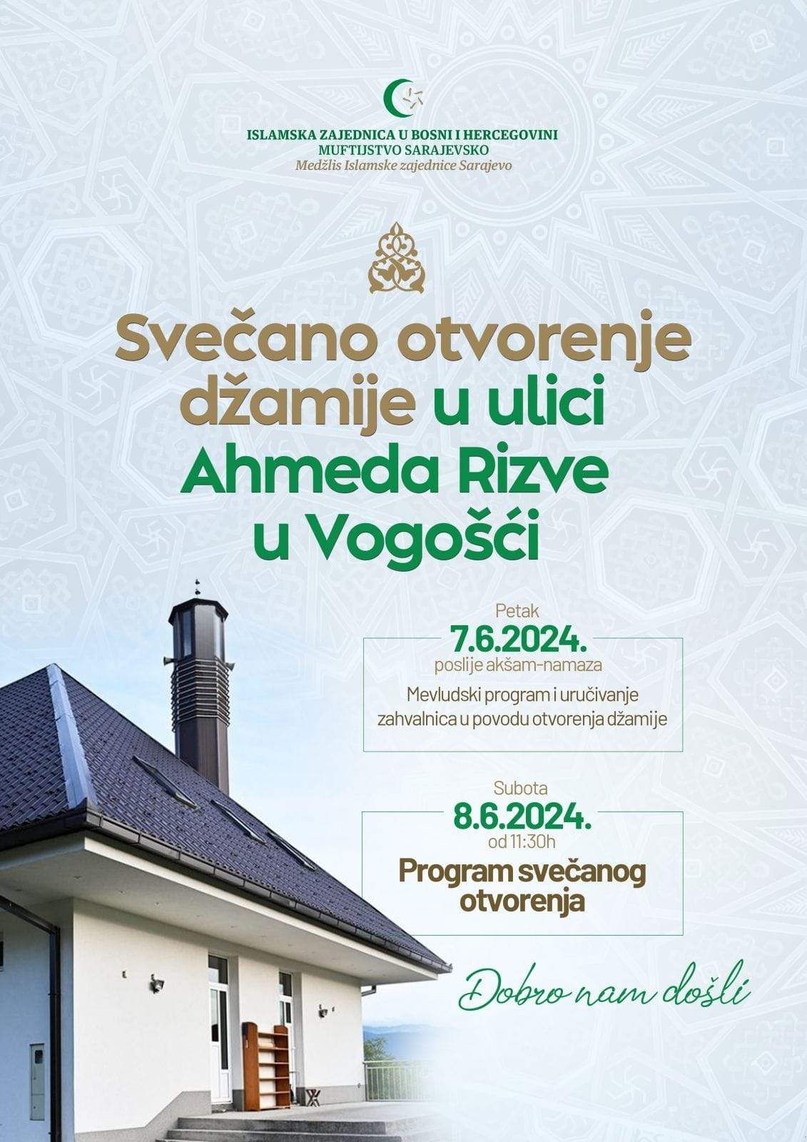 U subotu svečano otvorenje džamije u ulici Ahmeda Rizve u Vogošći