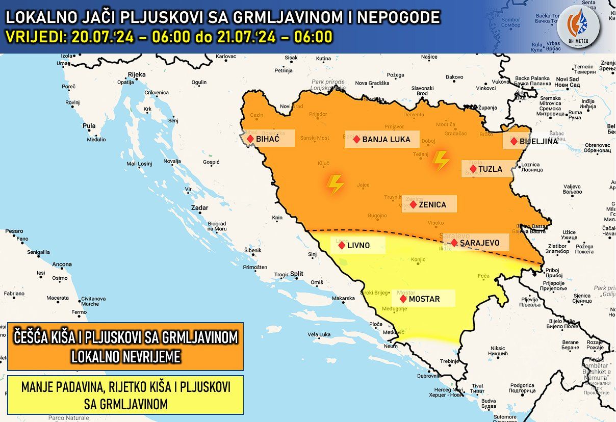 Nestabilno vrijeme tokom vikenda: Mogući pljuskovi, olujni vjetrovi i led
