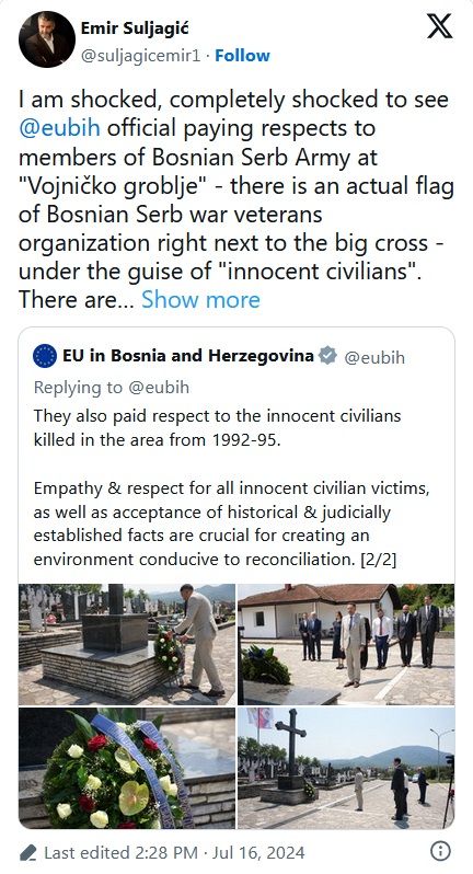Diplomati EU odali počast i srpskim vojnicima koji su ubijali civile Bošnjake u Bratuncu!?