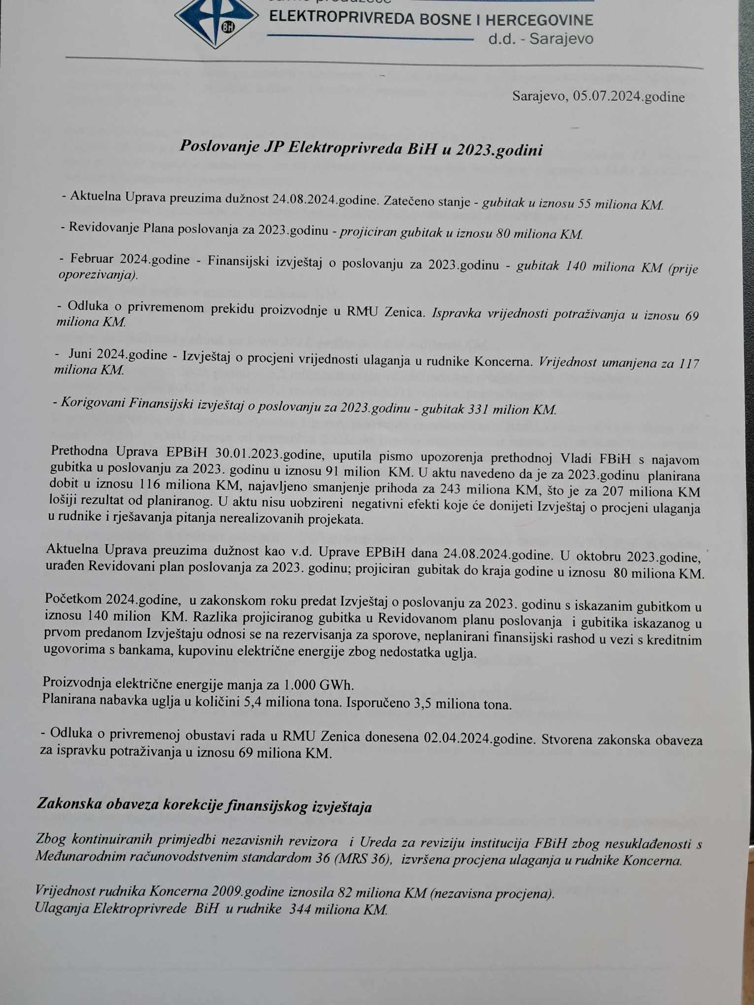 Buljubašić: Ogromni su gubici, ne mogu dati projekciju kakvo poslovanje će biti ove godine