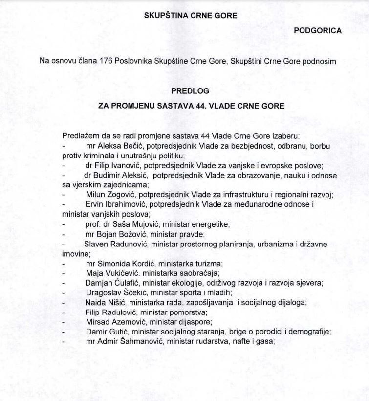 Izvršena rekonstrukcija Vlade Crne Gore