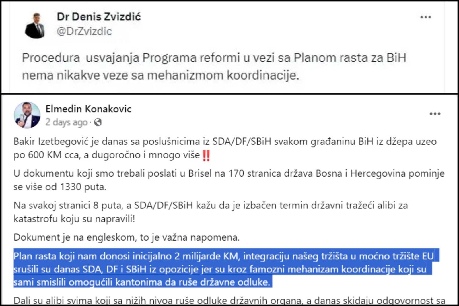 Šabanović: Konakoviću, na sučeljavanje pozovi Zvizdića, on je rekao da govoriš neistinu