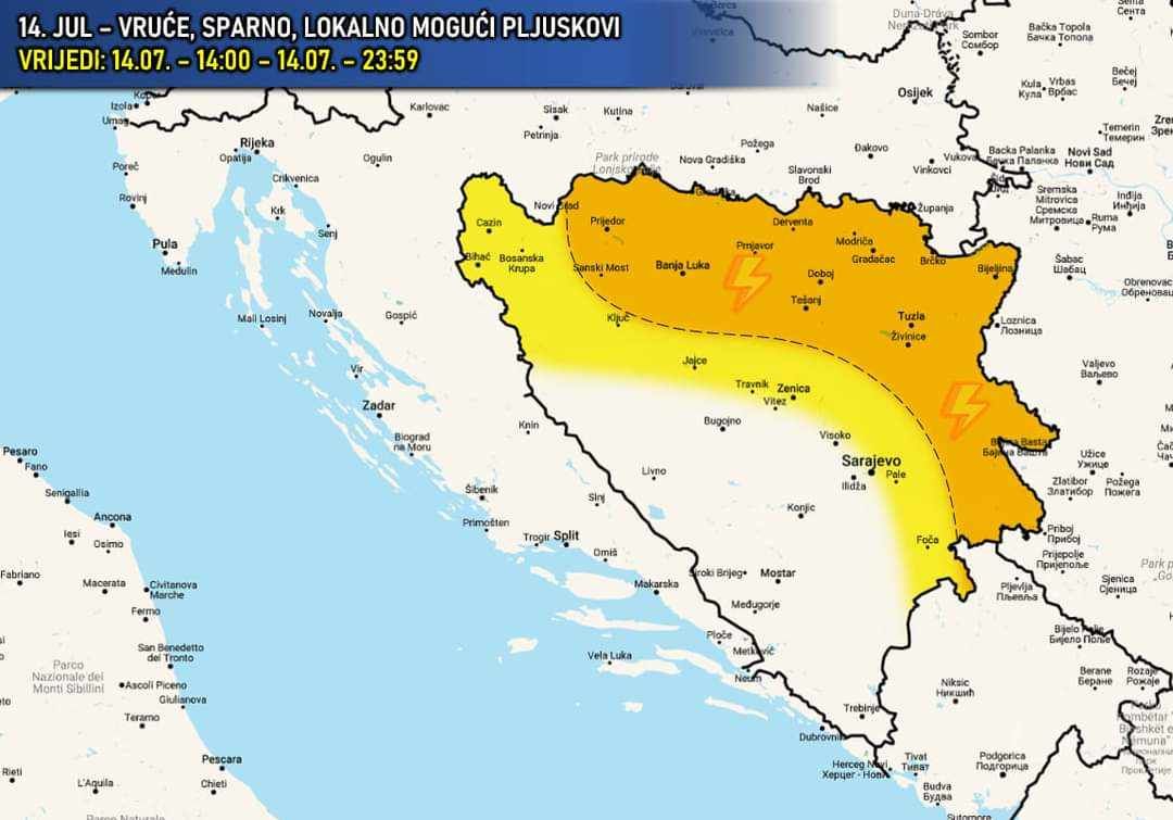 Pržit će i danas: U ovim dijelovima BiH očekuje se nevrijeme