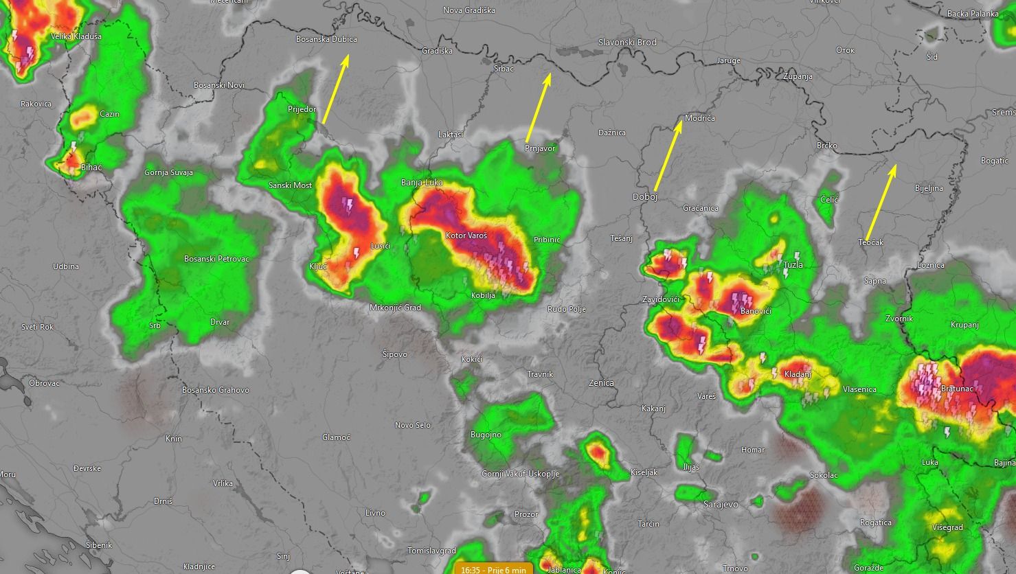 Oprez zbog lokalno pojave nevremena uz led, veću količinu kiše za kratko vrijeme i jak vjetar      