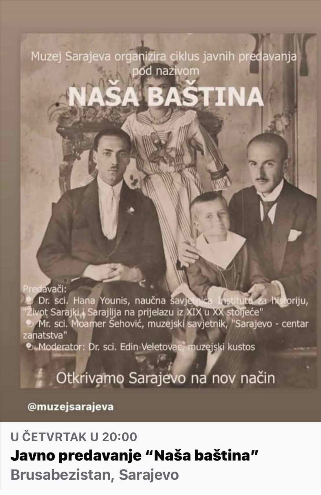Predavanje u Sarajevu: Život Sarajki i Sarajlija na prijelazu iz XIX u XX stoljeće
