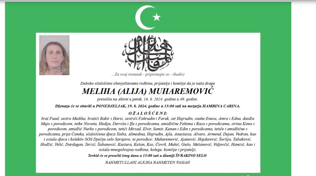 Tuga do neba: Preminula SOS Mama Meliha Muharemović, odgojila je brojne štićenike