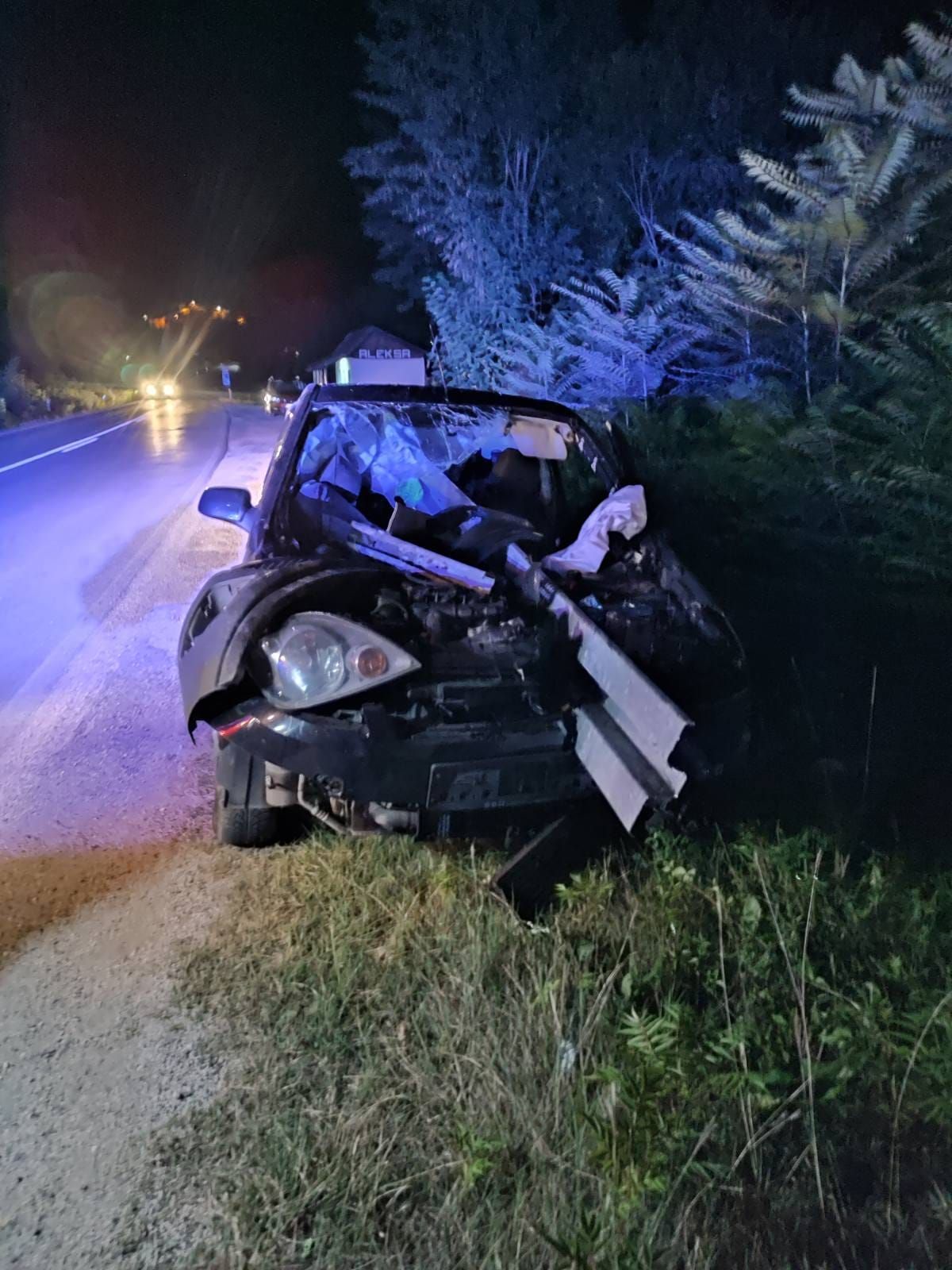 Kako se vidi na fotografijama koje je objavilo Vatrogasno društvo Ribnika na Facebook stranici, do nesreće je došlo kada se automobil zabio u zaštitnu ogradu pored ceste