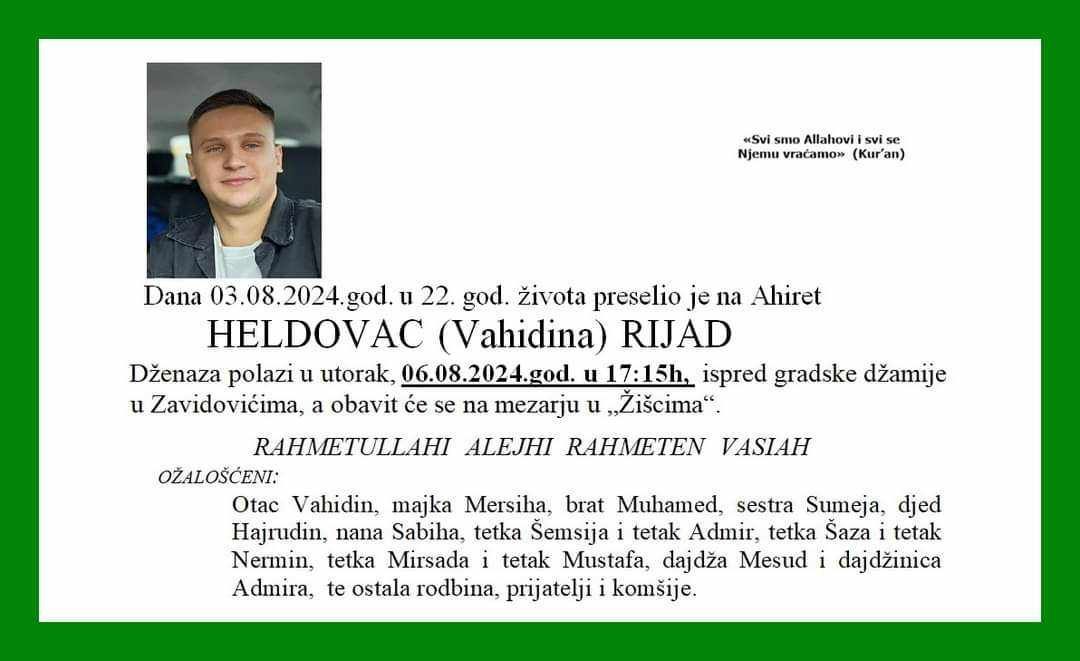 Njegova velikodušna porodica je i pored svoje ogromne boli odlučila Rijadovim organima spasiti živote drugim osobama.