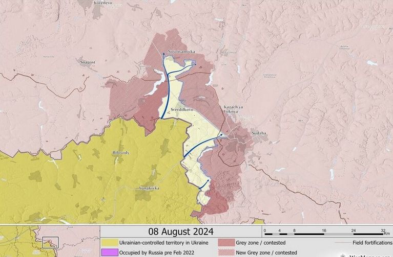 Opseg i položaj ukrajinskog napredovanja u Kurskoj oblasti koji je dosad potvrđen pokazuje da su ukrajinske trupe probile najmanje dvije ruske odbrambene crte i jedno uporište