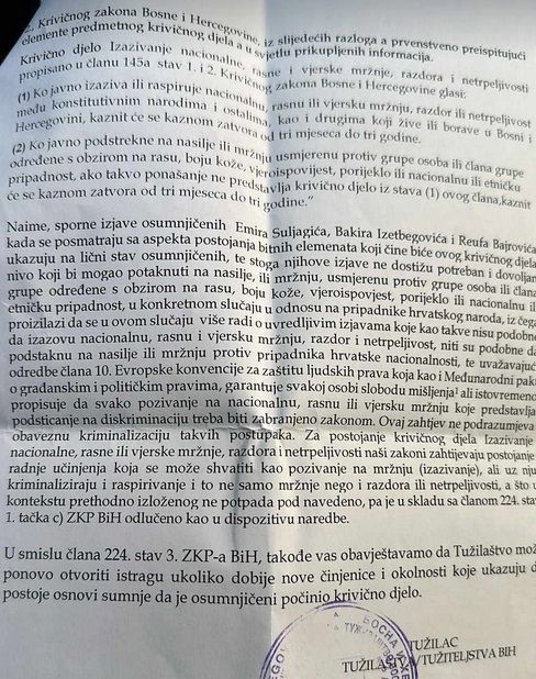 Tužilaštvo BiH: Obustavljena istraga protiv Izetbegovića, Suljagića i Bajrovića