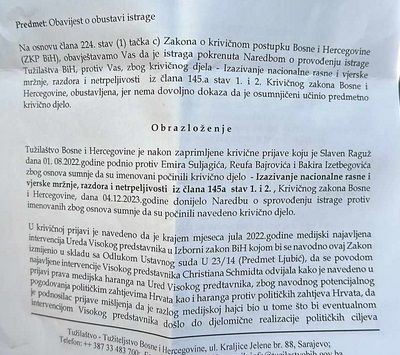 Tužilaštvo BiH: Obustavljena istraga protiv Izetbegovića, Suljagića i Bajrovića