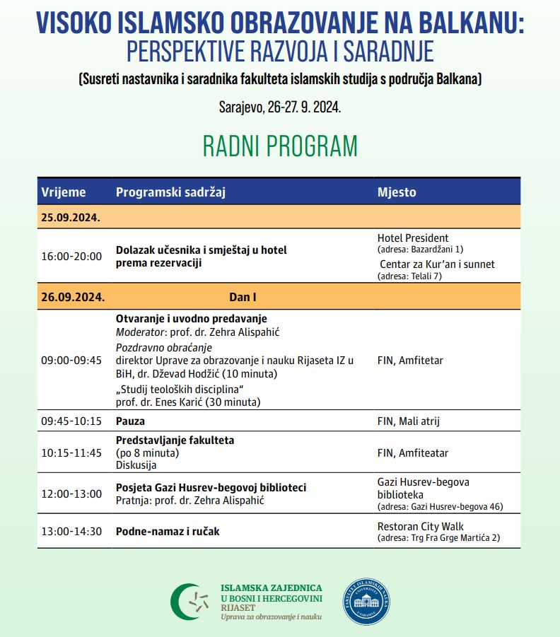 Prvi susreti profesora islamskih fakulteta s područja Balkana 26. i 27. septembra