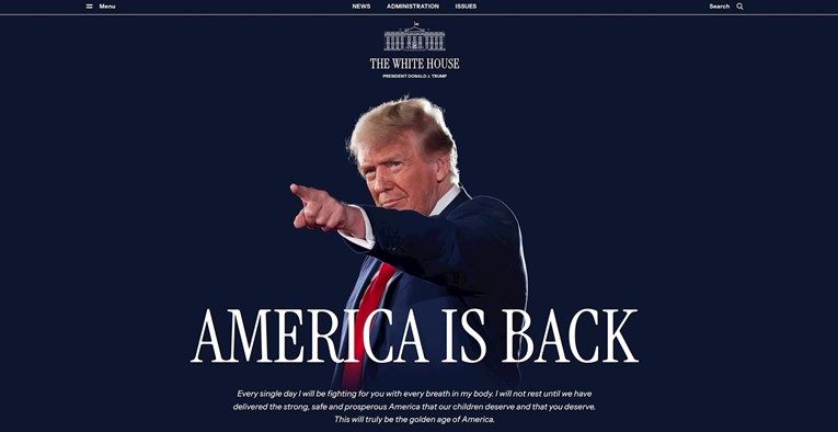 Na naslovnici se sada nalazi veliki natpis "Amerika se vratila" uz veliku fotografiju Trumpa koji prstom pokazuje prema naprijed