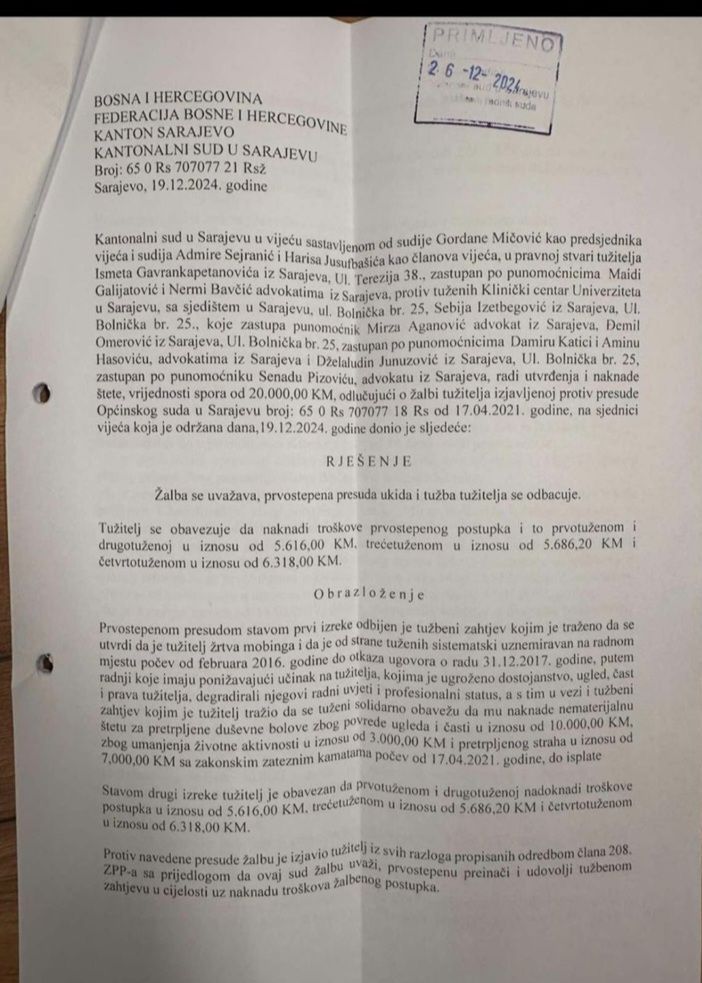 Izetbegović objavila presudu: Nisam kriva za mobing nad Gavrankapetanovićem