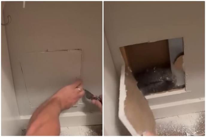 "Zaglavila se", uzviknuo je jedan od muškaraca kad je mačka počela da se meškolji