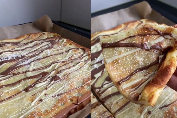 Kada je palačinka pečena, pritisnite napuhane dijelove tijesta pa premažite željenim namazima