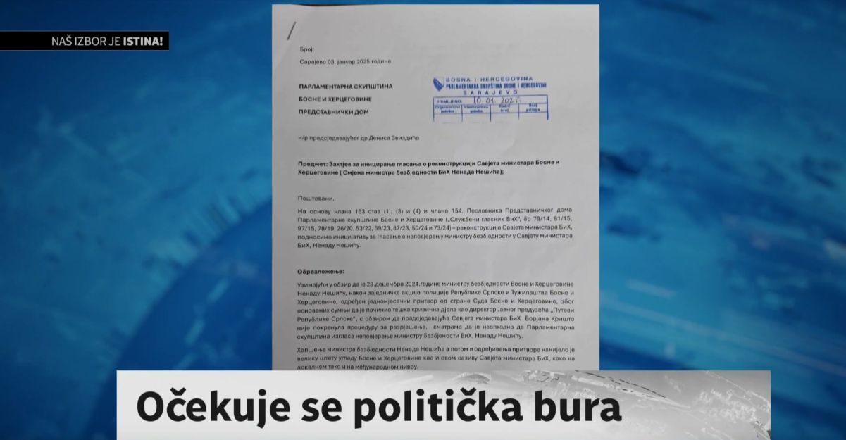 Inicijativu za smjenu Nenada Nešića, ministra sigurnosti BiH, koji je trenutno u Vojkovićima, nisu potpisali iz zastupničkih klubova SNSD-a, HDZ-a, DEMOS-a i Ujedinjene Srpske. 