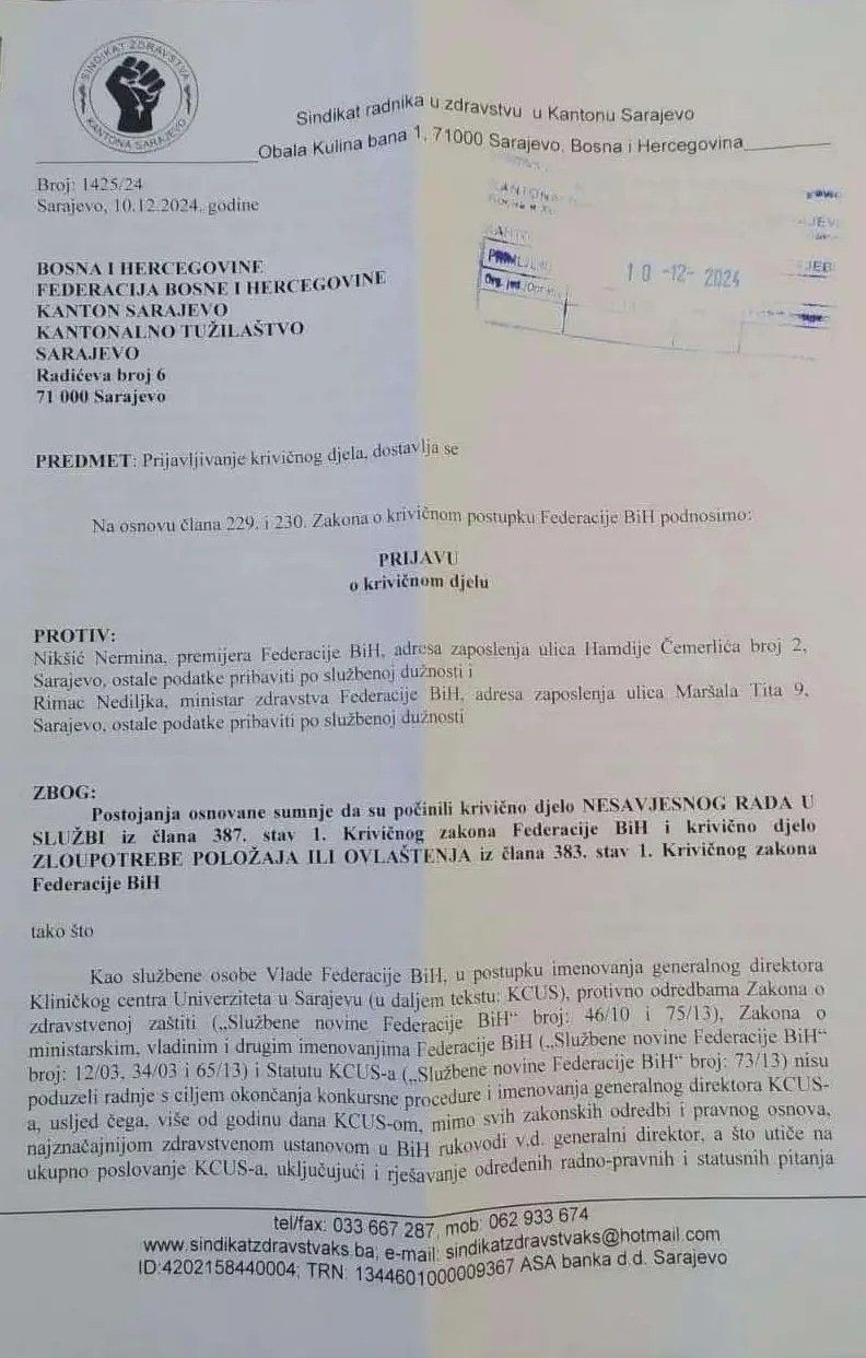 Sadiković ispitan u Tužilaštvu: Rimac je kumovao problemima u KCUS-u, Nikšić sve mirno posmatrao