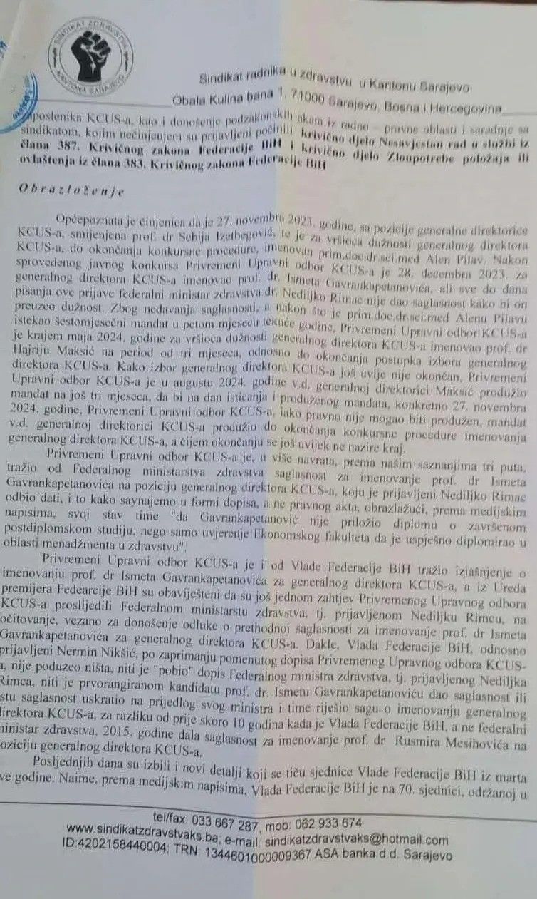 Sadiković ispitan u Tužilaštvu: Rimac je kumovao problemima u KCUS-u, Nikšić sve mirno posmatrao