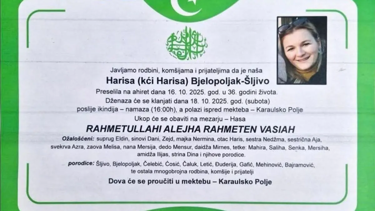 Kakanj zavijen u crno: Preminula mlada majka Harisa Bjelopoljak-Šljivo