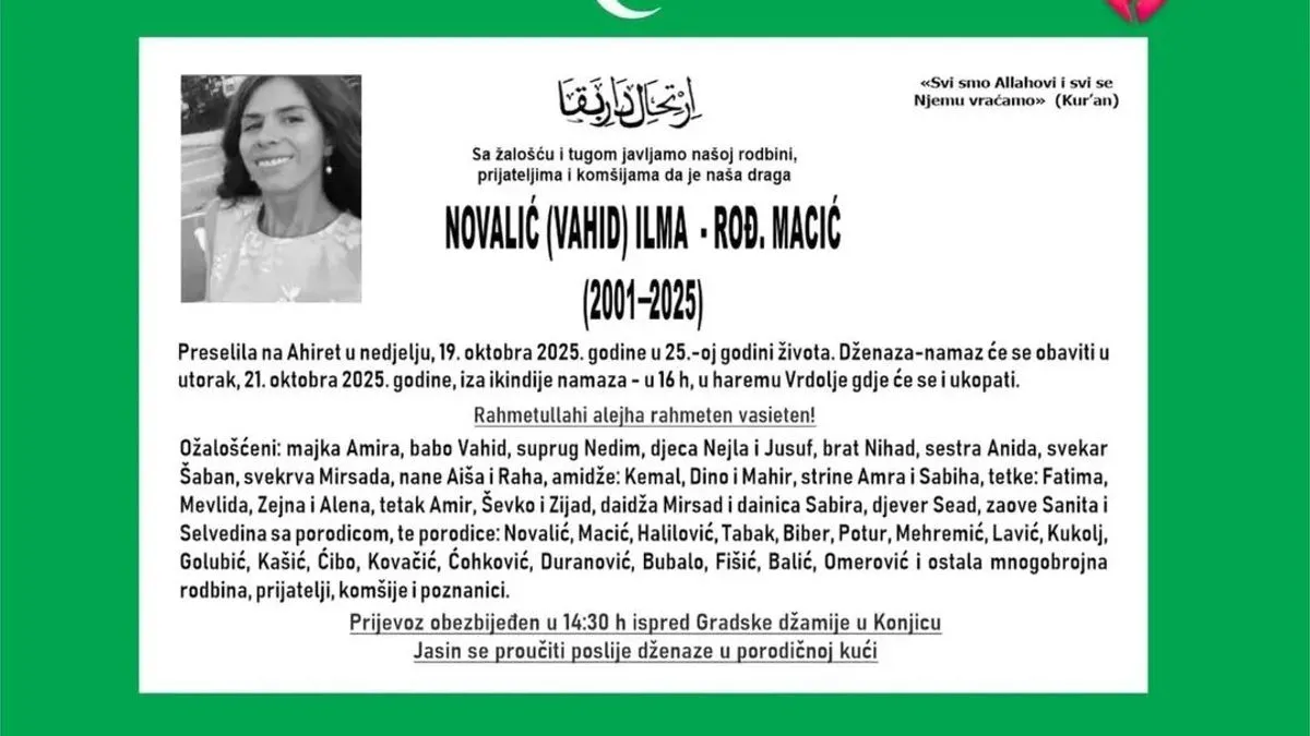 Tuga u Konjicu: Preminula mlada majka Ilma Novalić, iza nje ostalo dvoje djece