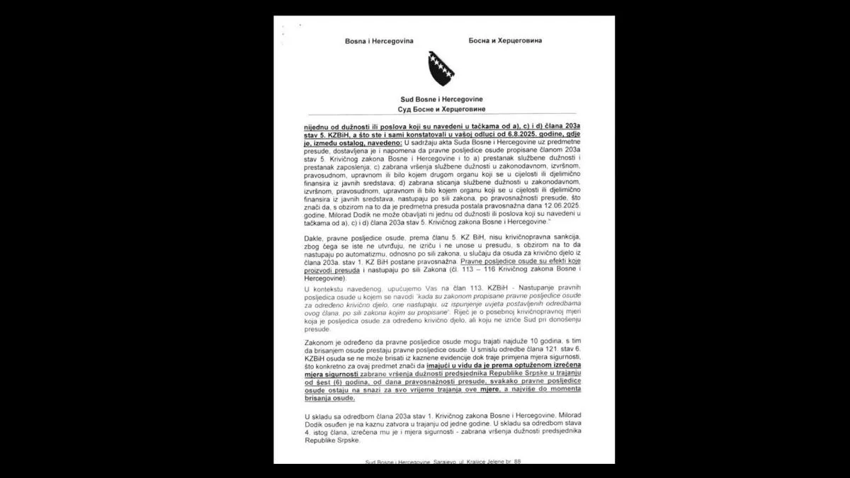 Ovaj dopis je došao Centralnoj izbornoj komisiji BiH prošle sedmice