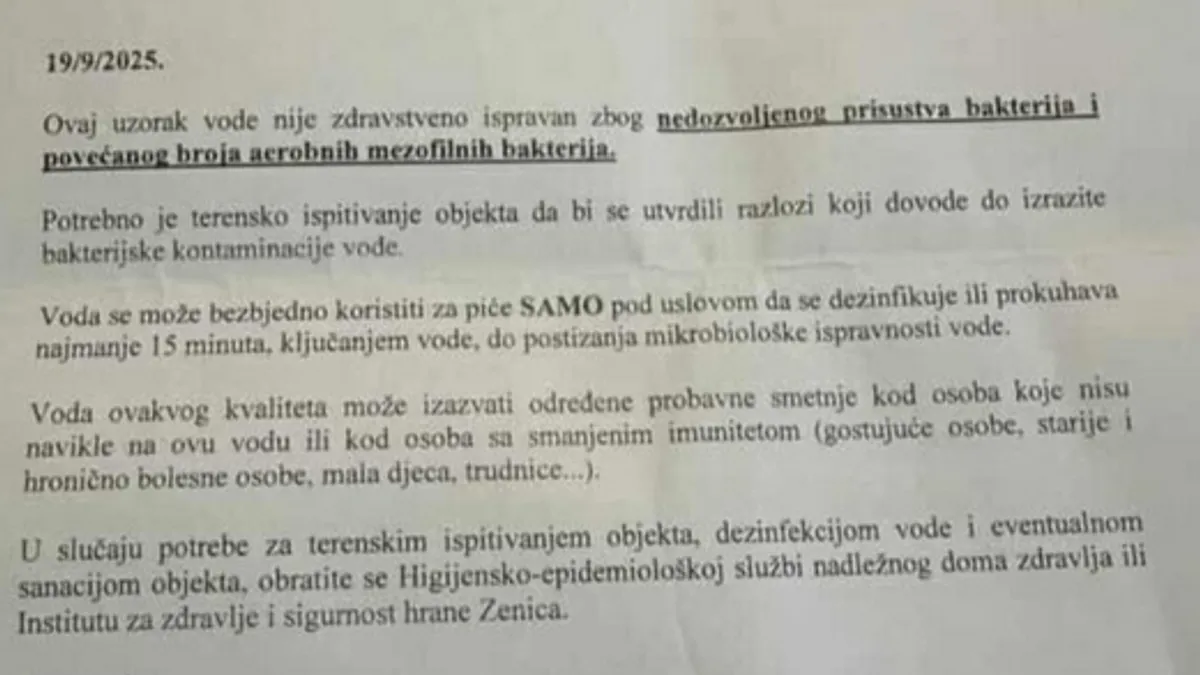 Institut je preporučio da se ponovi hemijska i mikrobiološka analiza nakon sprovedenih mjera dezinfekcije, te da se voda drži pod stalnom zdravstvenom kontrolom
