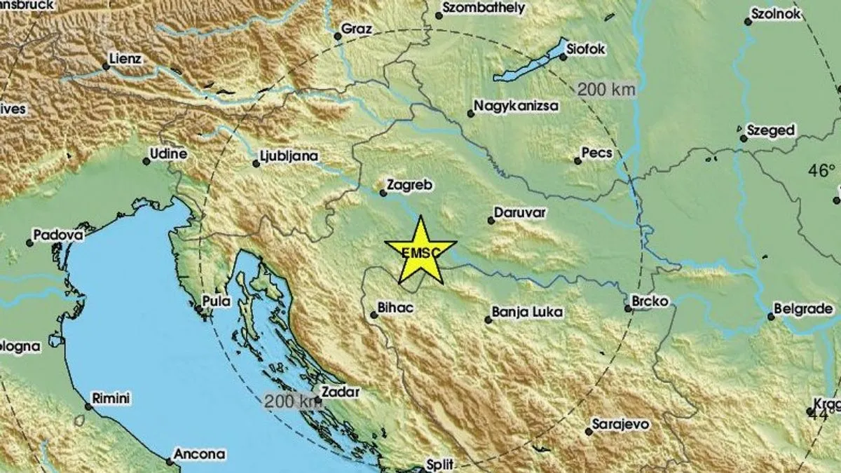 Epicentar se nalazio približno 64 kilometra jugoistočno od Zagreba i 16 kilometara od Siska.