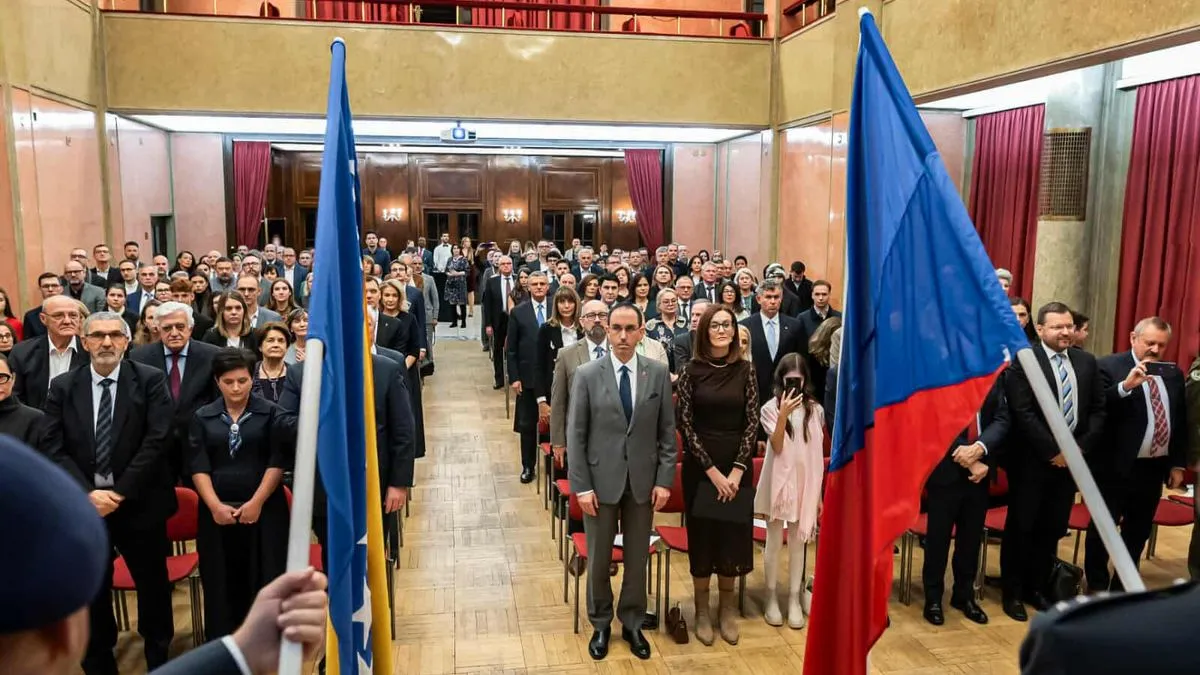 Uoči intoniranja himni BiH i Češke Republike, zastave su u dvoranu unijeli veterani i generali češke Armade