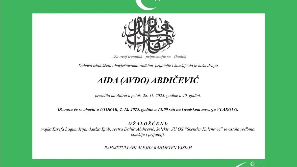 Tuga u Sarajevu: U 40. godini preminula učiteljica Aida Abdičević