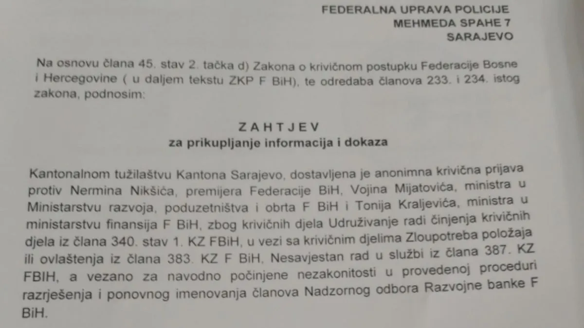 Nove prepiske: Munjić obavijestio Kabinet premijera FBiH da je Tužilaštvo naredilo provjere Nikšića
