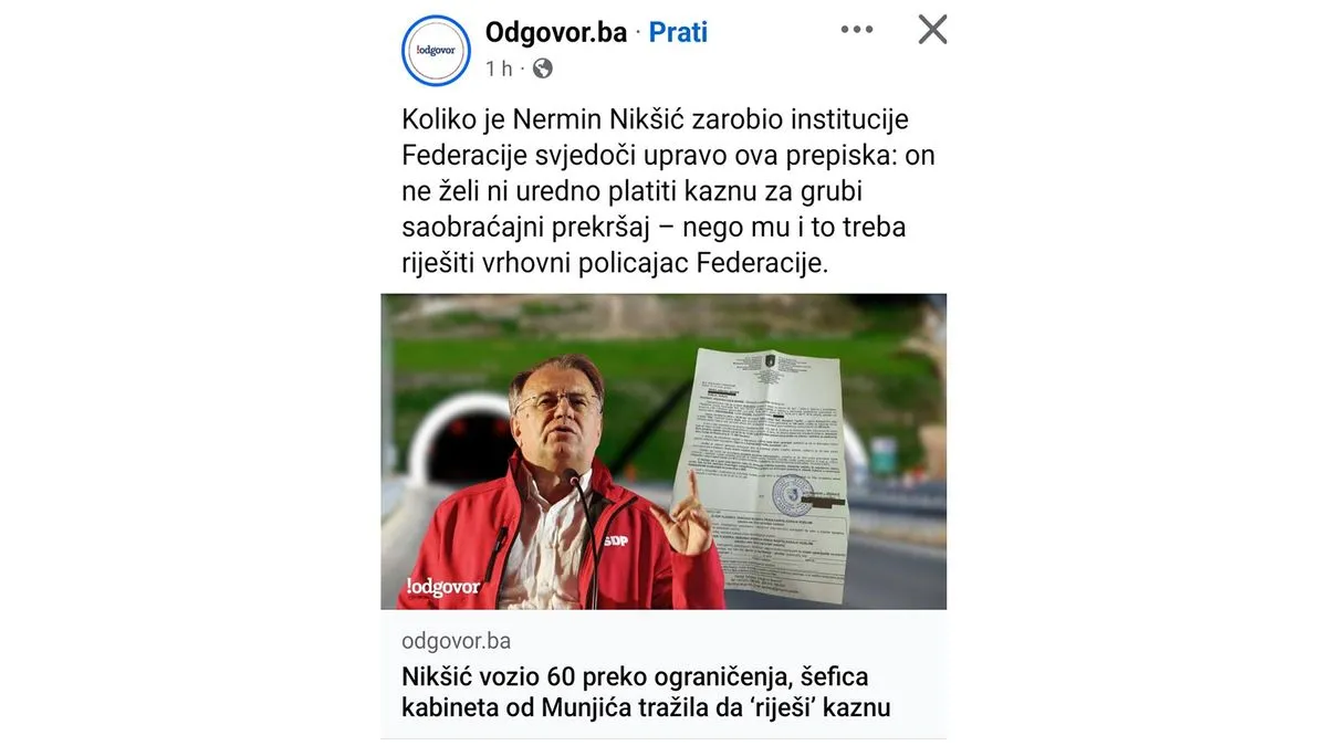 Izetbegović o Nikšićevom prekršaju: Svoje nepropisno parkiranje odmah sam platila