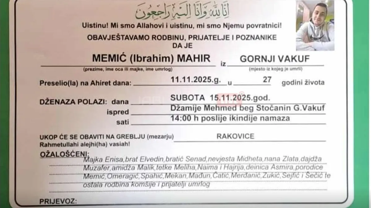 Preminuo Mahir Memić: Zajednica se oprašta od mladića koji je godinama vodio tešku borbu s bolešću